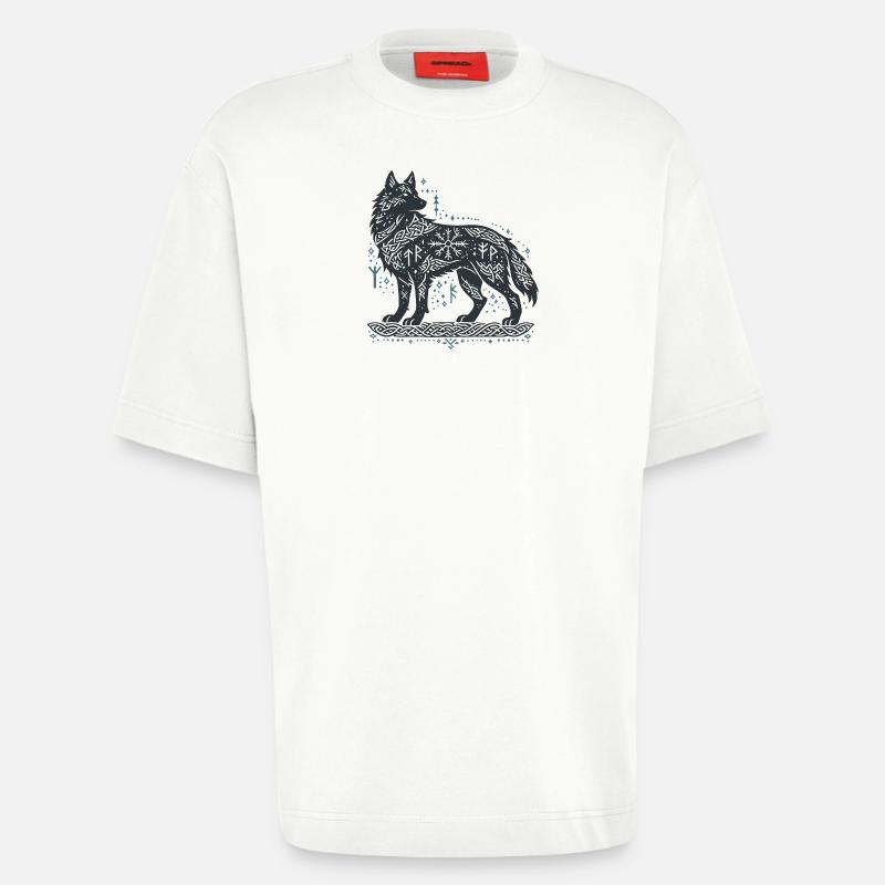 Nordic wolf with knot pattern - Heavyweight T-Shirt - made by SPREAD  - OFF WHITE