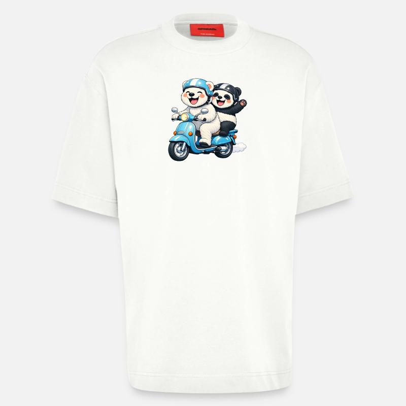 Eisbär und Pandabär auf einem Roller - Heavyweight T-Shirt - made by SPREAD - OFF WHITE