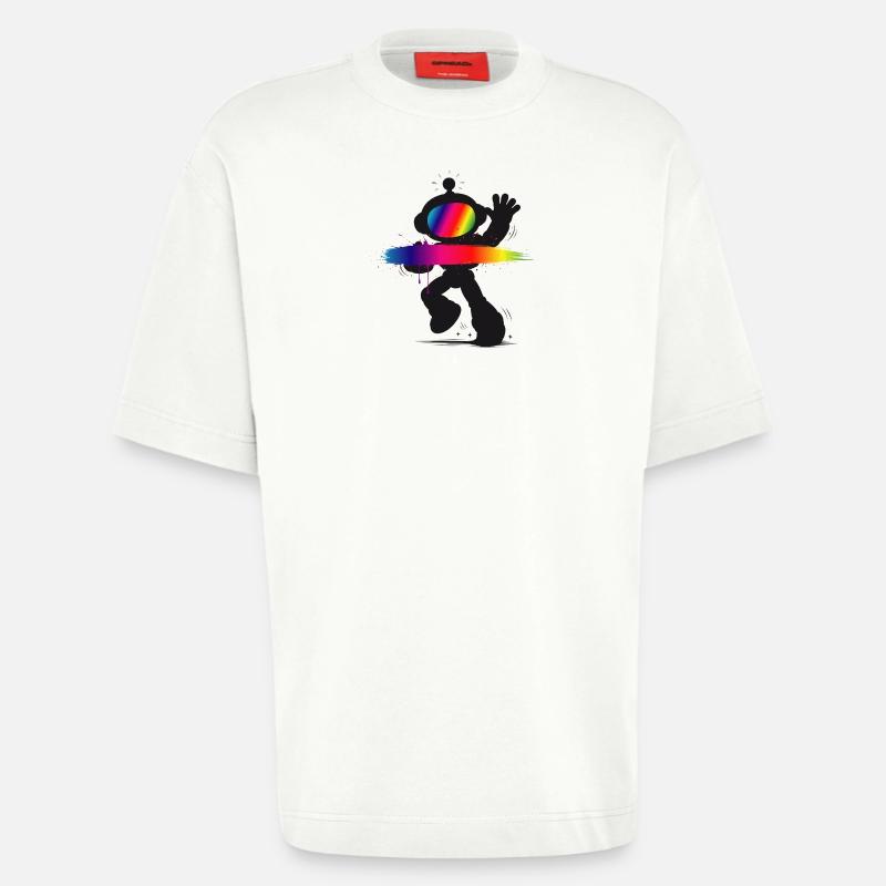 Robot Silhouette Rainbow Splash Design - T-shirt bio épais oversize fabriqué en UE - OFF WHITE