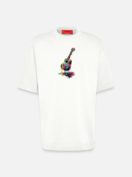 Ukulele med dryppende maling - Heavyweight oversized organic T-shirt made in EU - OFF WHITE