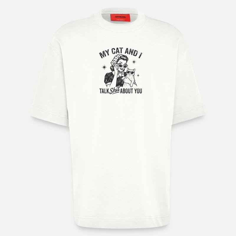 Katzengespräch im Retrostil Lästern Geschenk - Heavyweight T-Shirt - made by SPREAD  - OFF WHITE