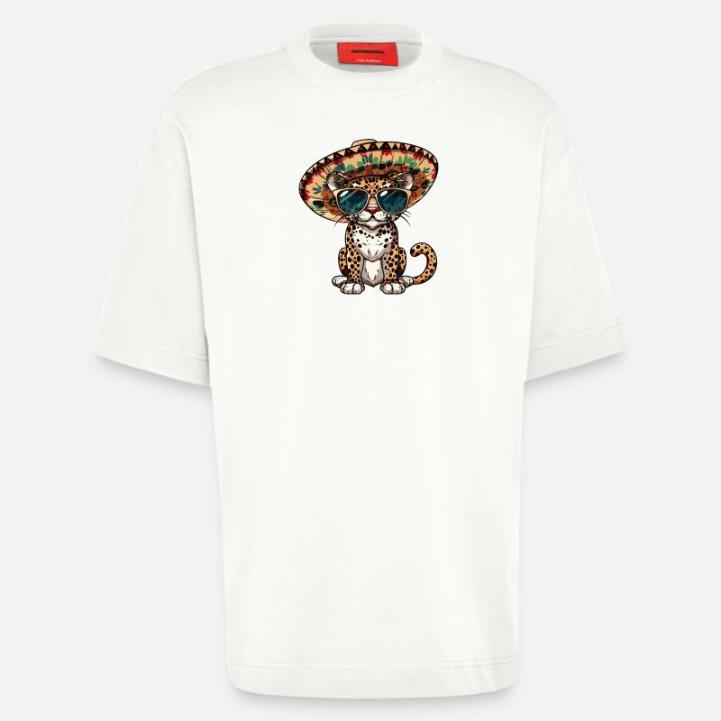 Leopard Comic Lustig Sombrero - Heavyweight T-Shirt - made by SPREAD - OFF WHITE