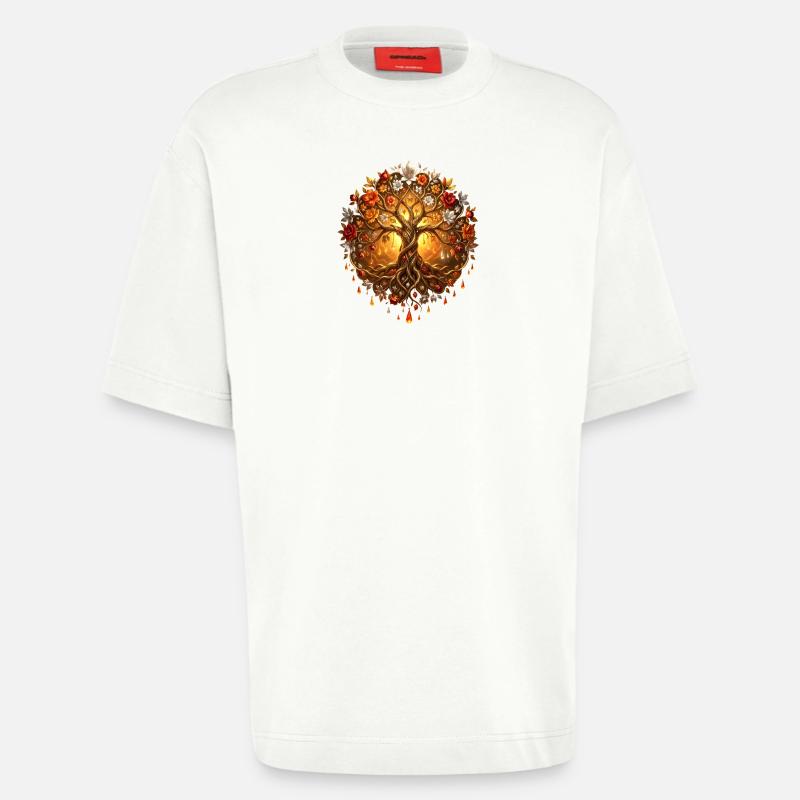 Arbre de Feu dans Mandala - T-shirt bio épais oversize fabriqué en UE - OFF WHITE
