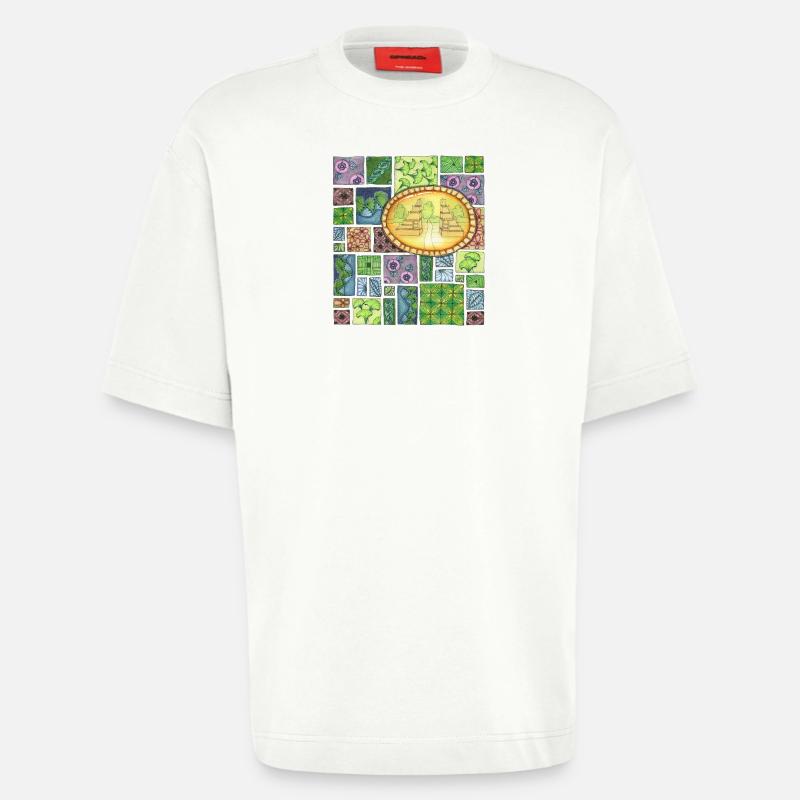 Bali temple on pattern patchwork - Heavyweight T-Shirt - made by SPREAD  - OFF WHITE