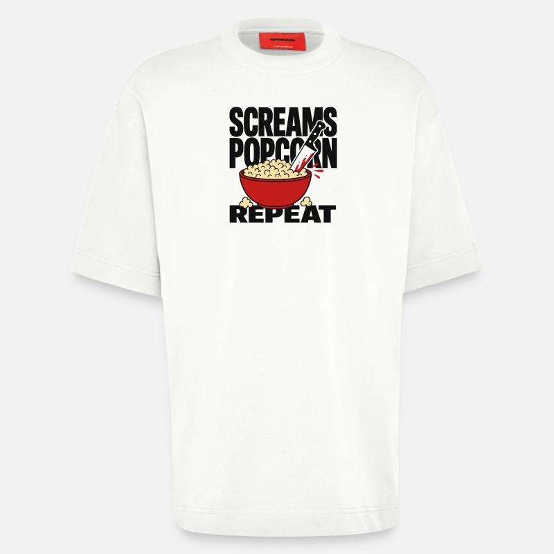 Screams Popcorn Repeat - Heavyweight T-Shirt - made by SPREAD  - OFF WHITE