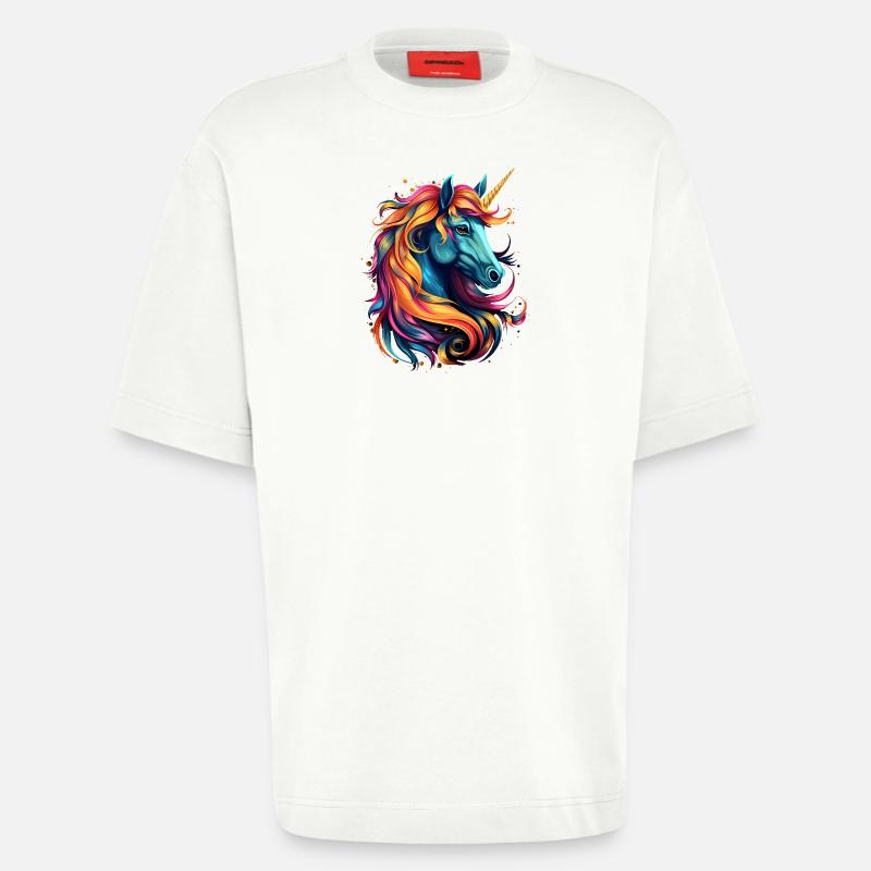Regenbogen-Einhorn Kopfkunst - Heavyweight T-Shirt - made by SPREAD  - OFF WHITE