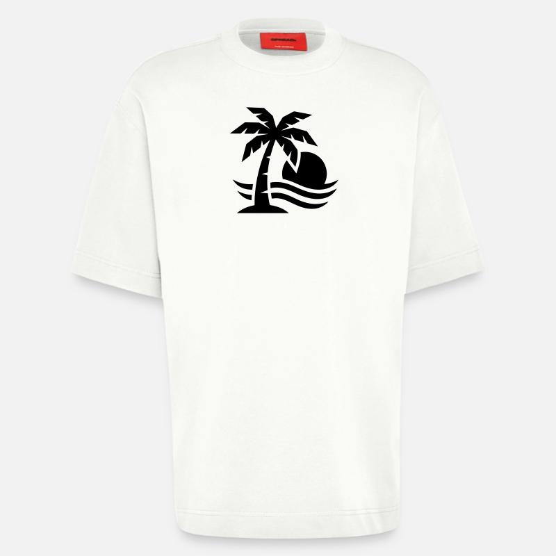 Palm Tree Beach Sun - T-shirt bio épais oversize fabriqué en UE - OFF WHITE