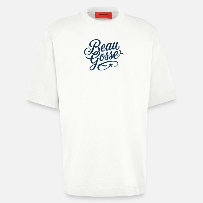 Beau Gosse Script Bleu - T-shirt bio épais oversize fabriqué en UE - OFF WHITE