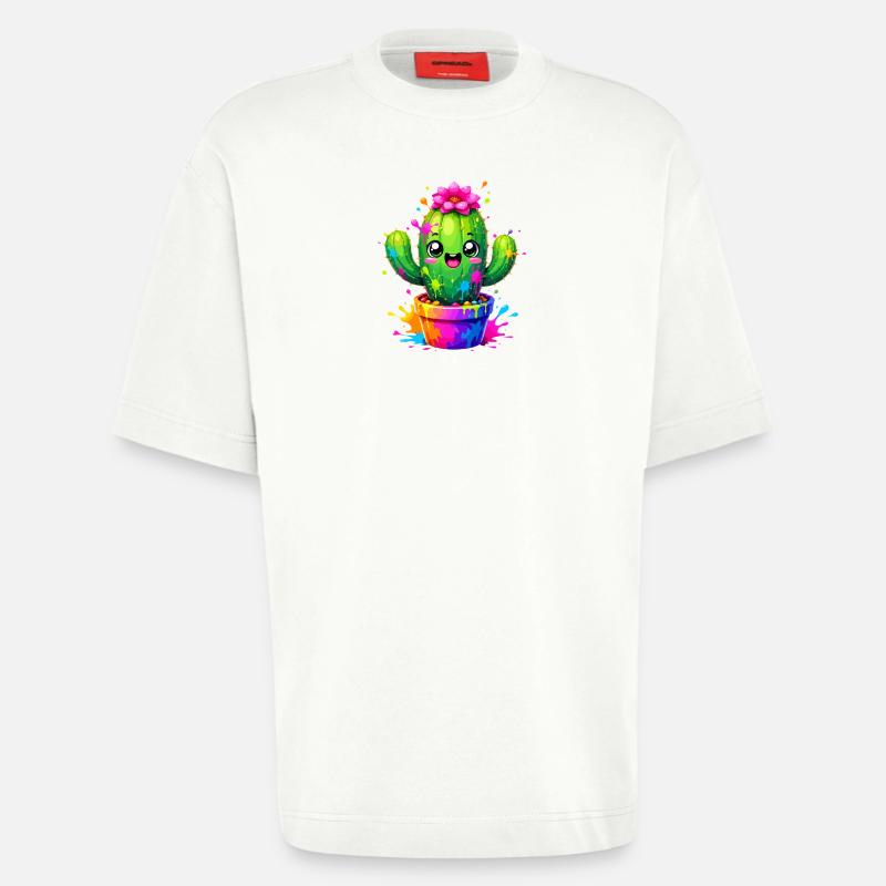 Cactus Joyeuses Fleurs Éclaboussurées - T-shirt bio épais oversize fabriqué en UE - OFF WHITE
