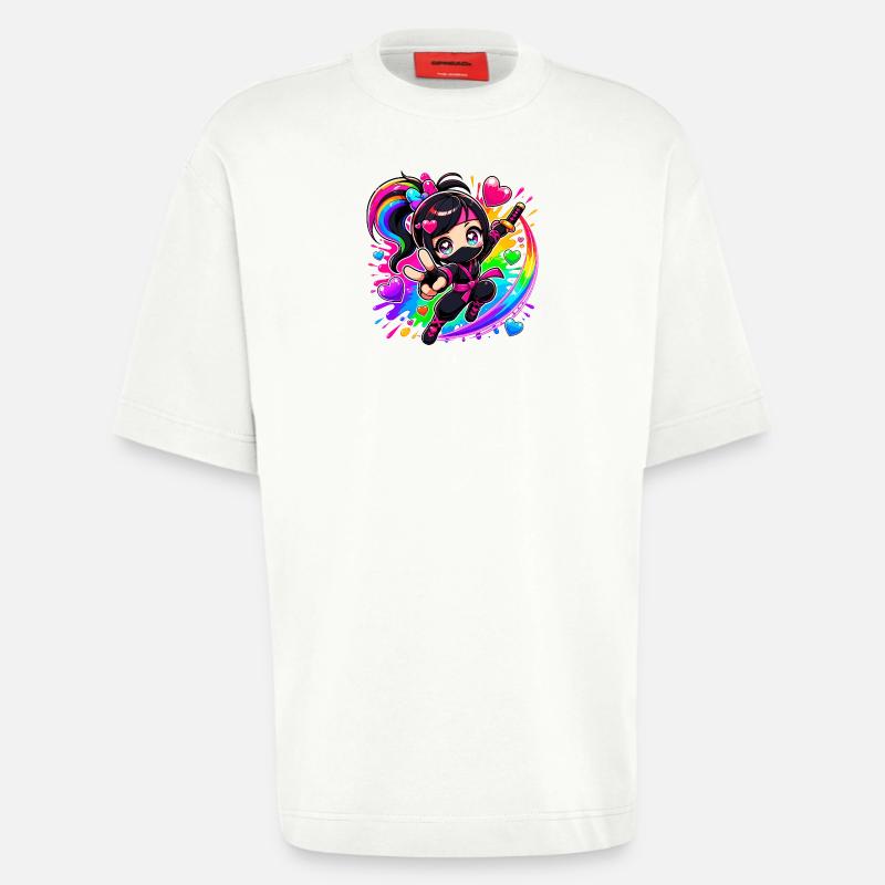 Regenbogen Ninja mit Herzen - Heavyweight T-Shirt - made by SPREAD  - OFF WHITE