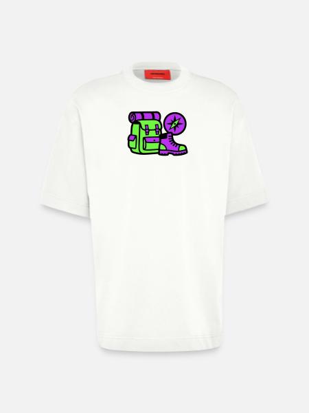 Hiking Backpack Compass Graphic - Heavyweight T-Shirt - made by SPREAD - OFF WHITE