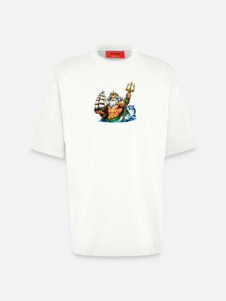Neptune with sailing ship - Heavyweight T-Shirt - made by SPREAD  - OFF WHITE
