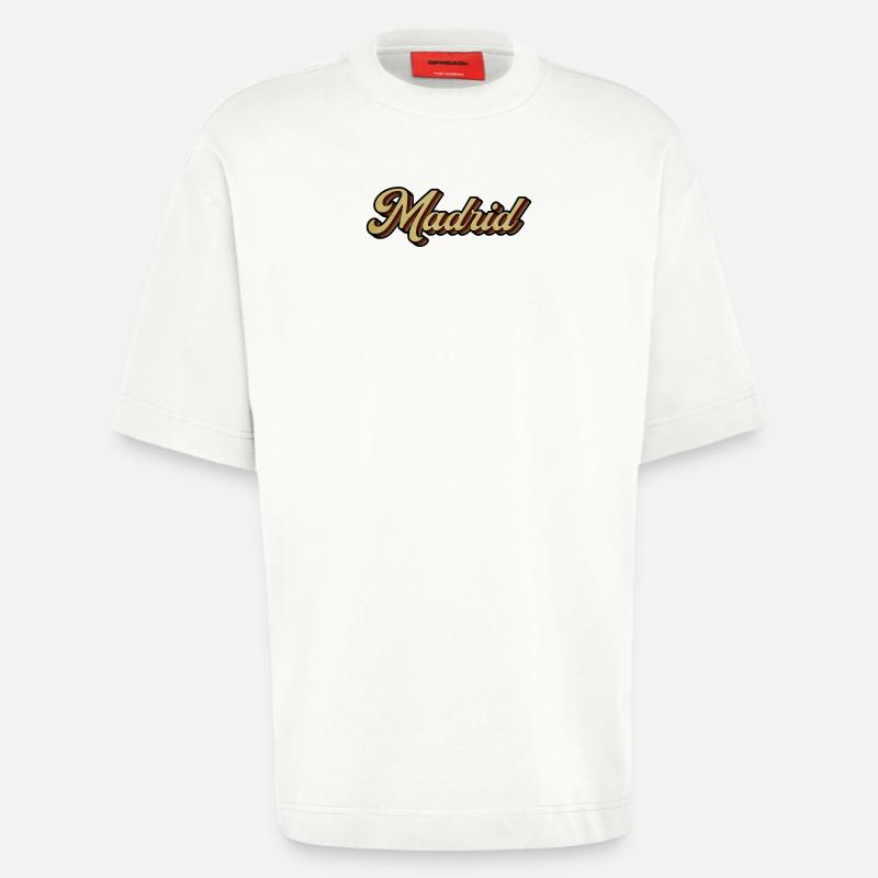 Écriture rayée rétro de Madrid - T-shirt bio épais oversize fabriqué en UE - OFF WHITE