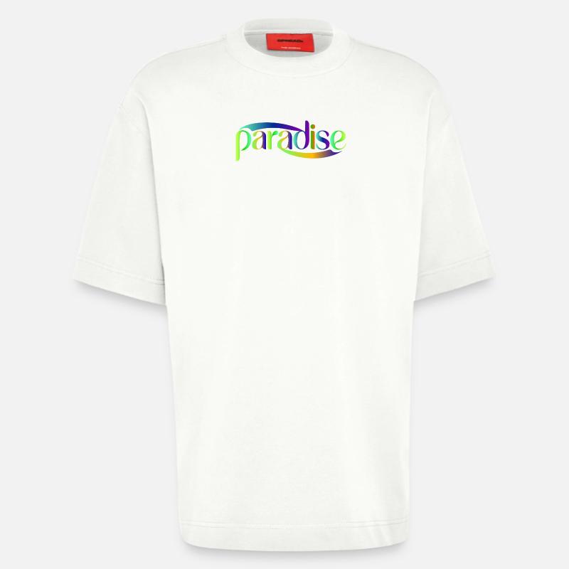 Paradise Rainbow Script Design - Heavyweight T-Shirt - made by SPREAD  - OFF WHITE