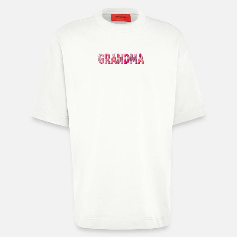Grandmother Pink Plaid Letters Patchwork - Heavyweight T-Shirt - made by SPREAD  - OFF WHITE