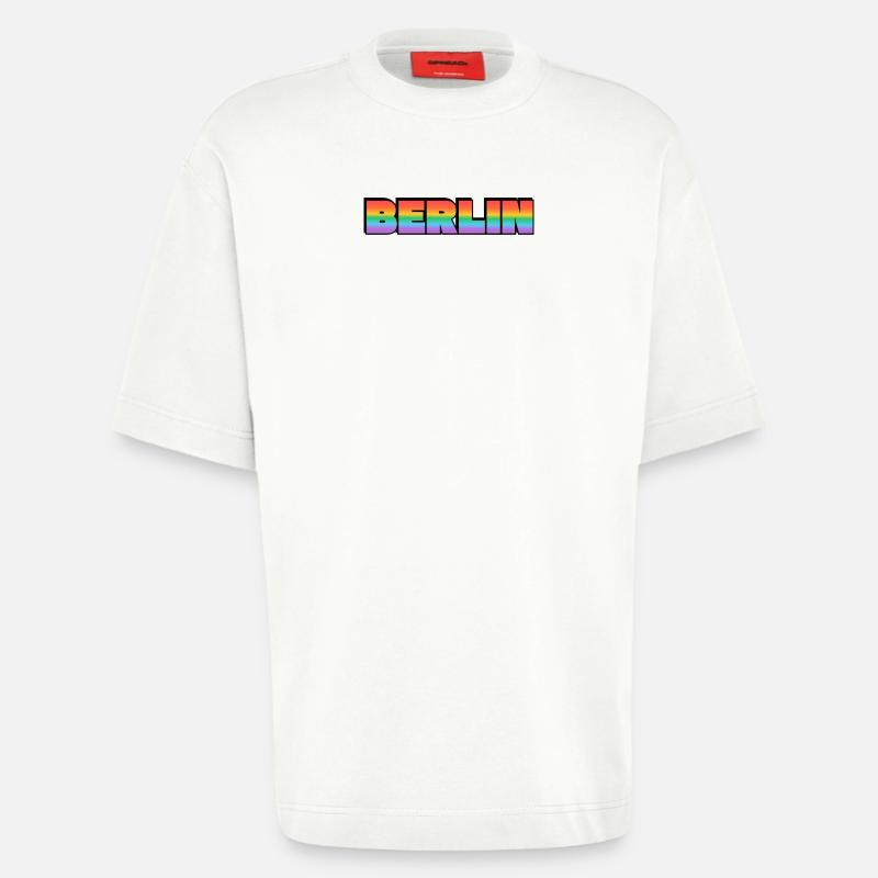 Berlin Rainbow Gradient Text LGBT - Heavyweight T-Shirt - made by SPREAD - OFF WHITE