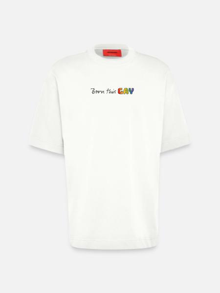 Rainbow né ce gay - T-shirt bio épais oversize fabriqué en UE - OFF WHITE