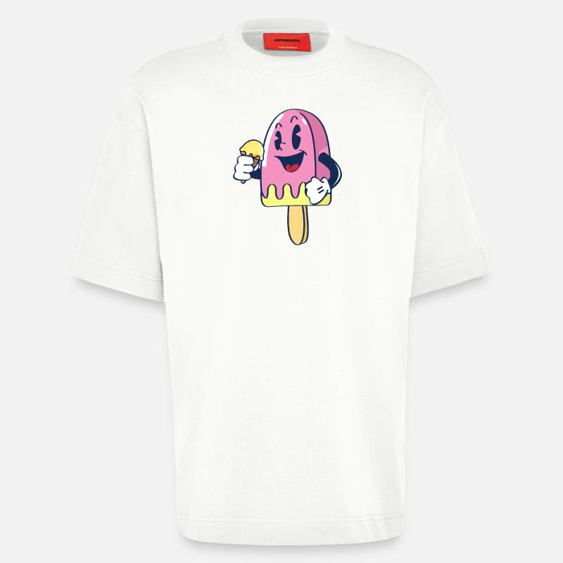 Fröhlicher Kindereis Charakter Eiscreme Eis - T-shirt bio épais oversize fabriqué en UE - OFF WHITE