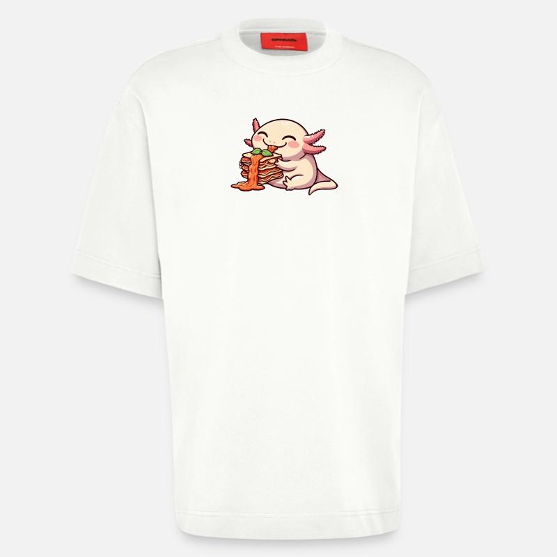 Axolotl Eats Lasagna Comic - Heavyweight T-Shirt - made by SPREAD  - OFF WHITE