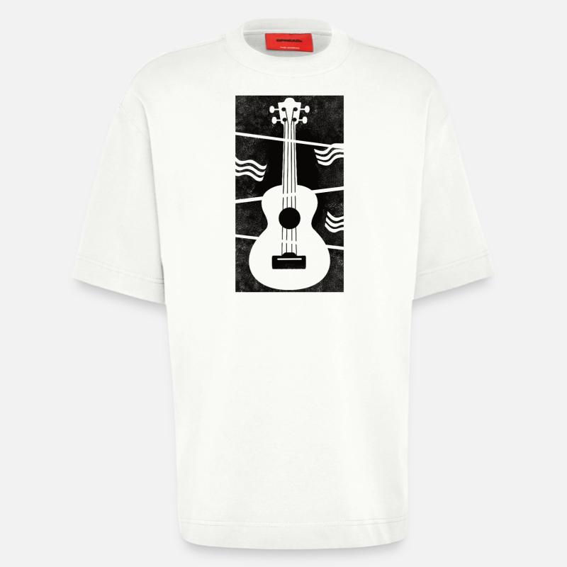 Ukulele meets geometry black - Heavyweight T-Shirt - made by SPREAD - OFF WHITE