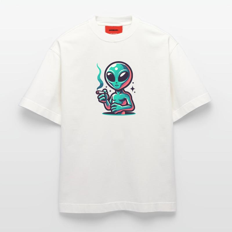 Alien mit Joint Zigarette rauchen Heavyweight T-Shirt - made by SPREAD 