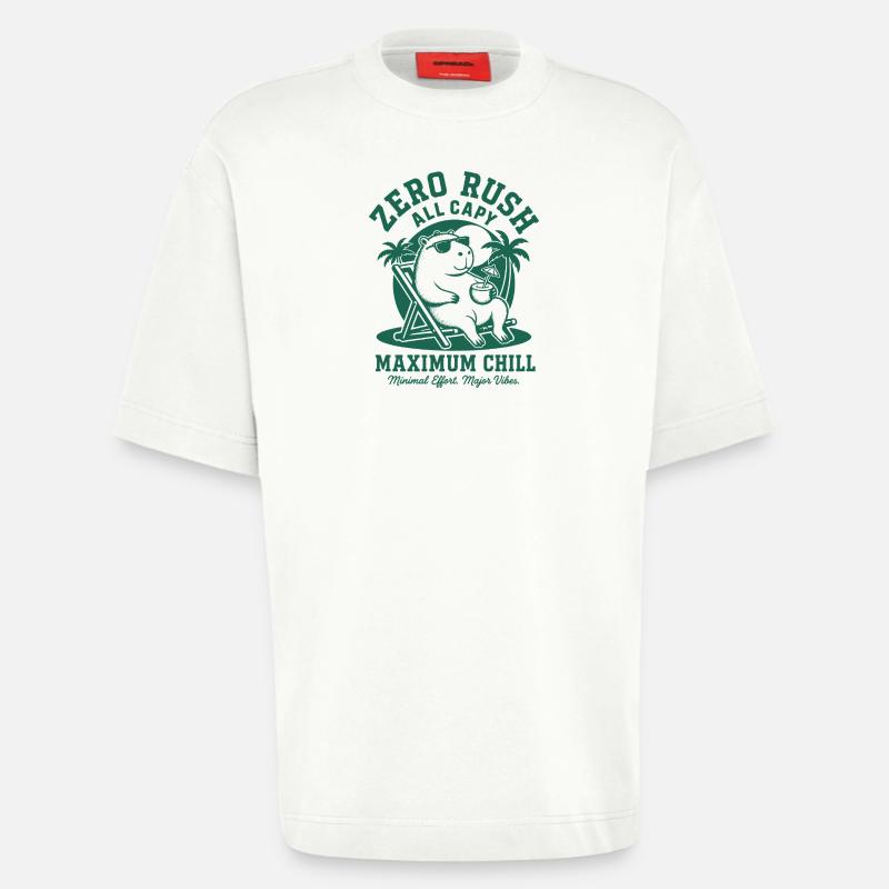 Zero Rush Capybara Chill - T-shirt bio épais oversize fabriqué en UE - OFF WHITE
