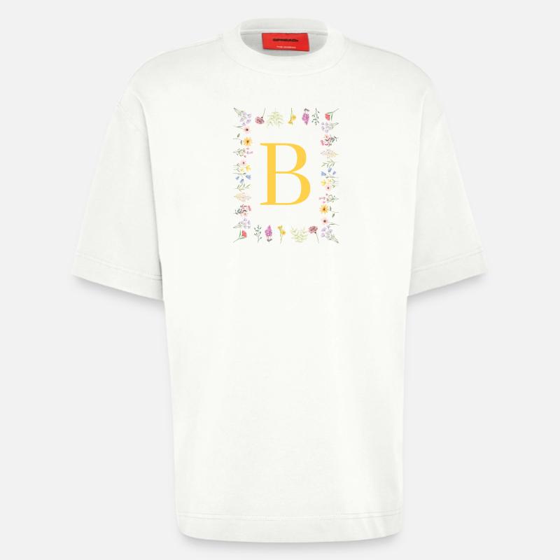 Florale Initialen "B", Buchstaben Monogramm  - Heavyweight T-Shirt - made by SPREAD  - OFF WHITE