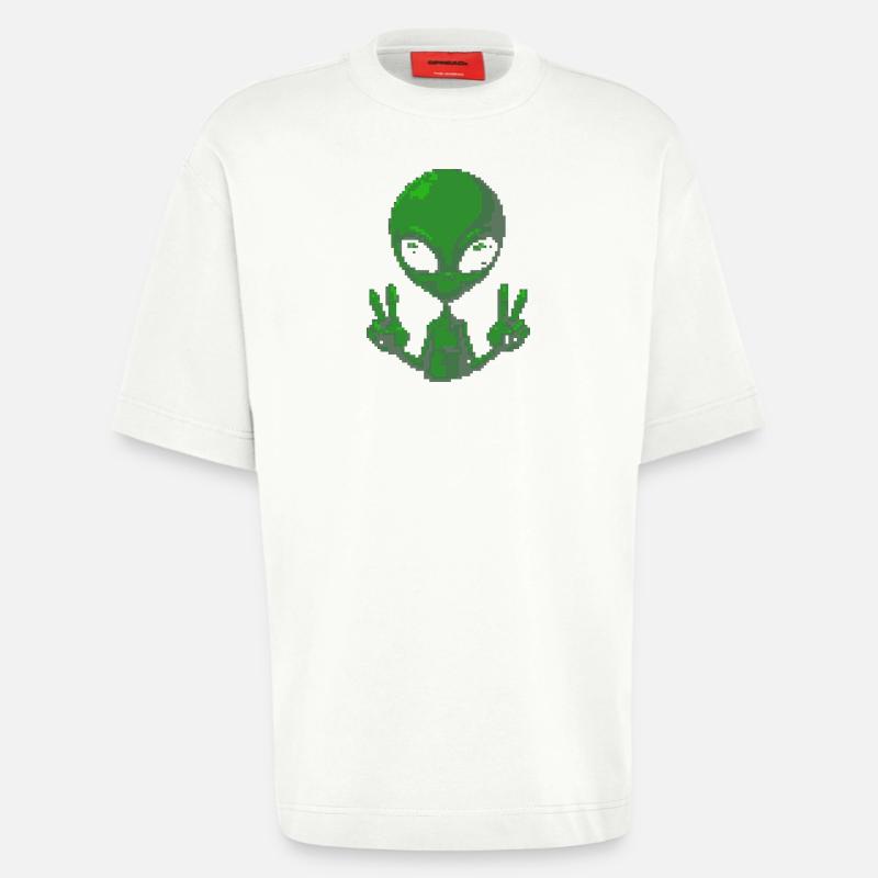 Pixel Alien Friedenszeichen-Tee - Heavyweight T-Shirt - made by SPREAD  - OFF WHITE