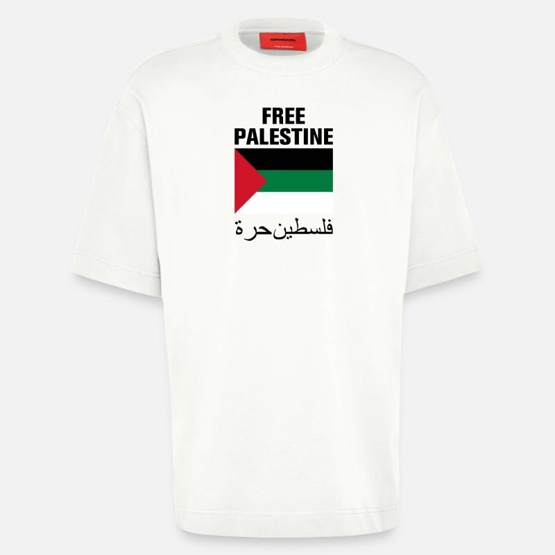 Palestine libre avec le drapeau - T-shirt bio épais oversize fabriqué en UE - OFF WHITE