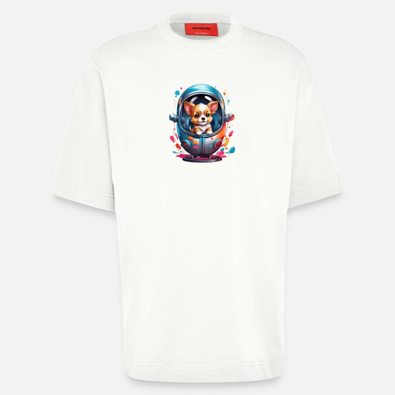Chiot de l’espace en combinaison spatiale - T-shirt bio épais oversize fabriqué en UE - OFF WHITE