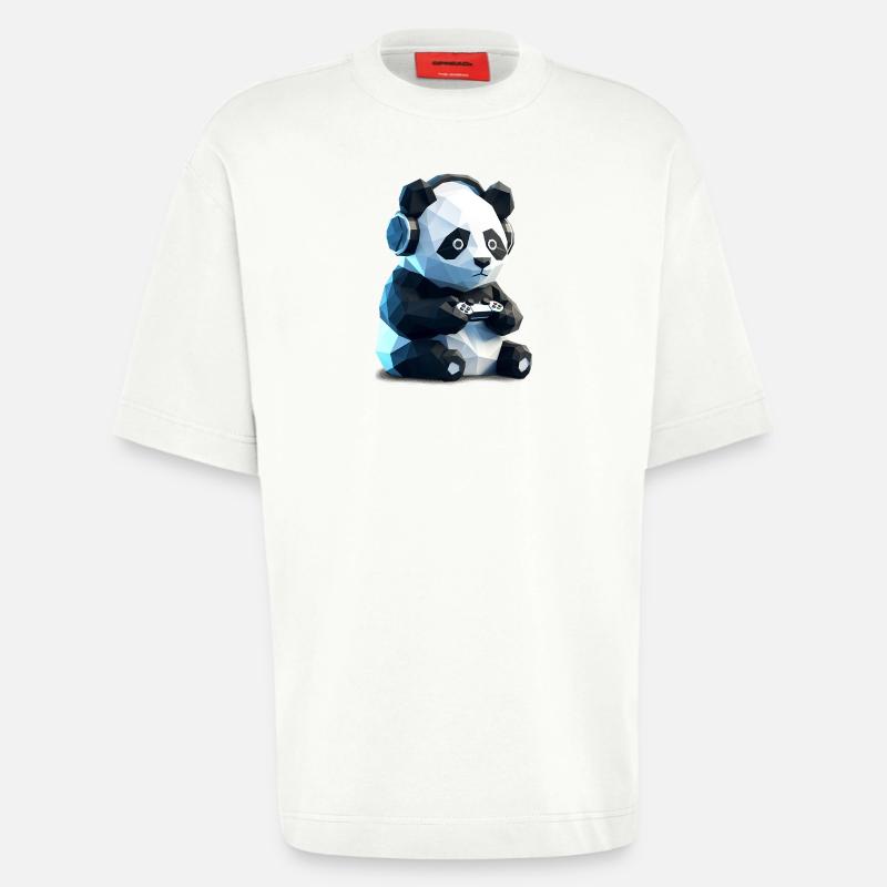 Gaming Panda mit Headset & Controller - Heavyweight T-Shirt - made by SPREAD  - OFF WHITE
