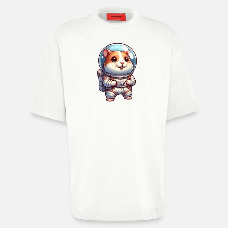 Mignon hamster astronaute dans l’espace - T-shirt bio épais oversize fabriqué en UE - OFF WHITE
