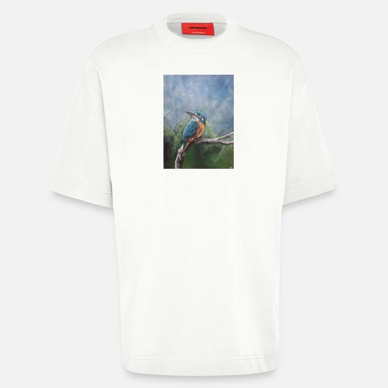 Lebendiger Eisvogel auf Ast Kunstwerk - Heavyweight T-Shirt - made by SPREAD  - OFF WHITE