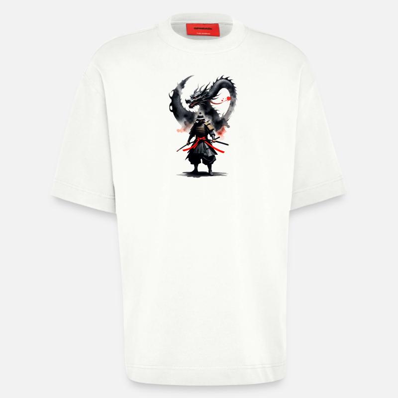 Samurai Krieger Schwarzer Drache - Heavyweight T-Shirt - made by SPREAD  - OFF WHITE