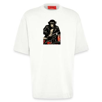 Batteur chimpanzé en veste en cuir - T-shirt bio épais oversize fabriqué en UE - OFF WHITE - Devant - Fiona (171cm)