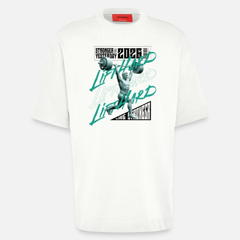 Gewichtheber-Mann, lila-rosa dunkle Version - Heavyweight T-Shirt - made by SPREAD  - OFF WHITE