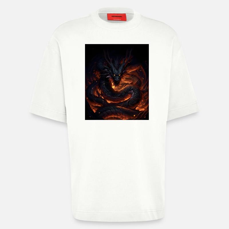 Dragon de lave dans Shadowfire - T-shirt bio épais oversize fabriqué en UE - OFF WHITE