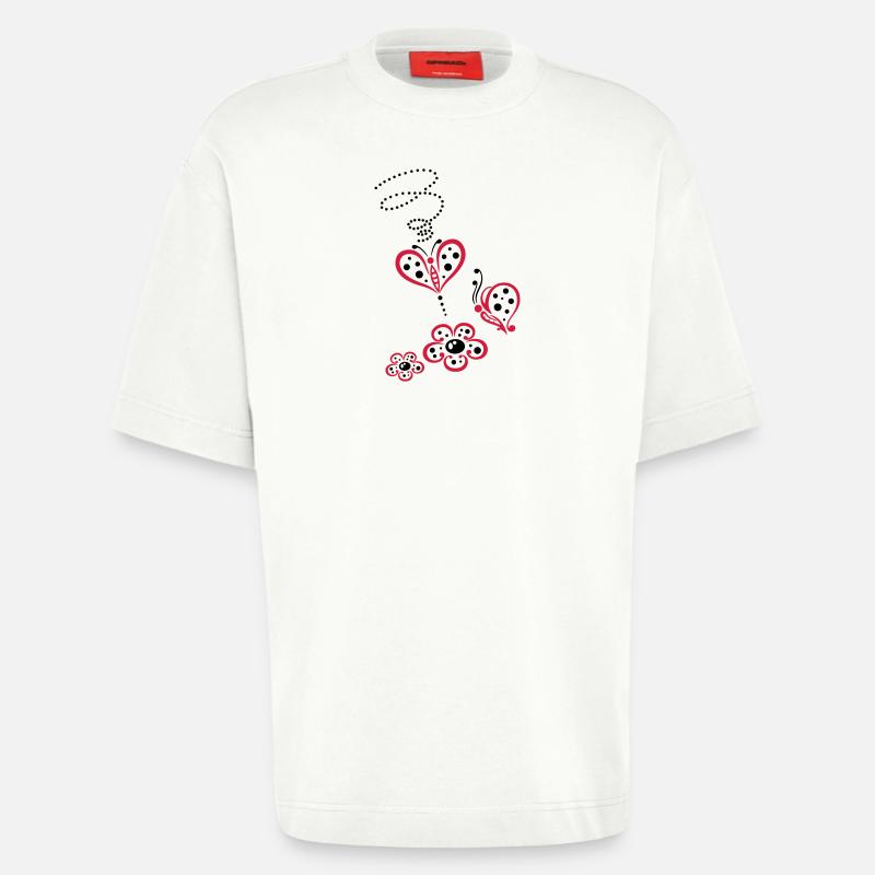 Bunte Schmetterlinge mit Blumen, Sommerwiese - Heavyweight T-Shirt - made by SPREAD  - OFF WHITE