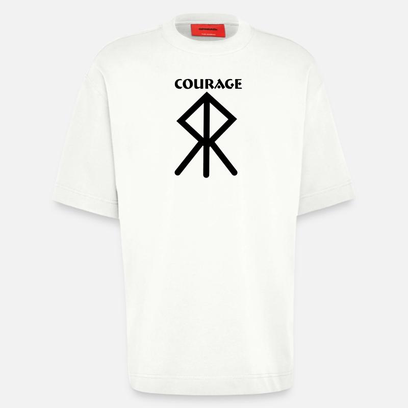 Rune viking Courage avec texte COURAGE - T-shirt bio épais oversize fabriqué en UE - OFF WHITE