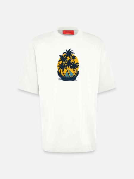 Sunset on the palm boat - Heavyweight T-Shirt - made by SPREAD  - OFF WHITE