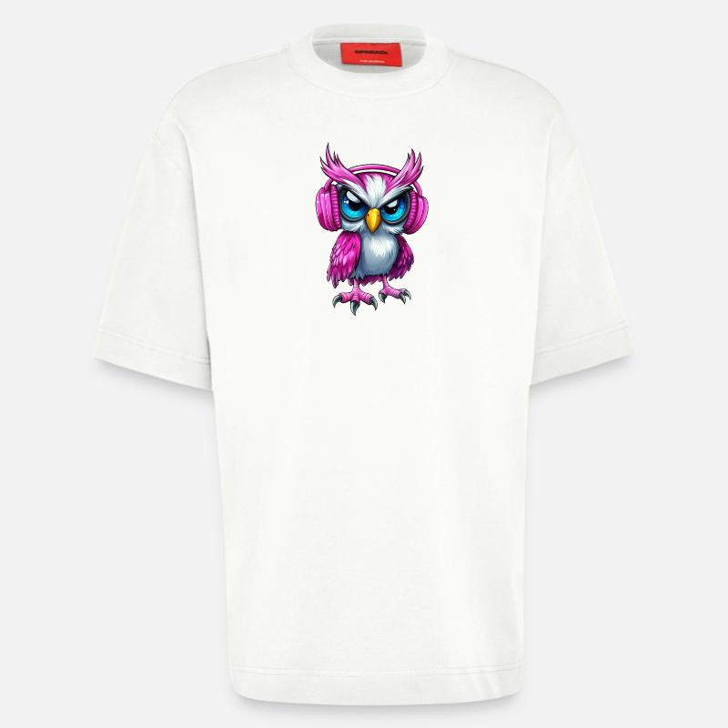pink rosa lila Eule mit Kopfhörer :) - Heavyweight T-Shirt - made by SPREAD  - OFF WHITE
