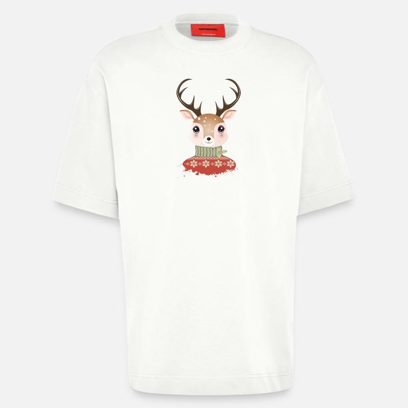 niedlicher schicker Hirsch mit Weihnachtspullover - Heavyweight T-Shirt - made by SPREAD  - OFF WHITE