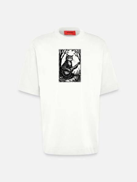 Cat Playing Guitar - Heavyweight T-Shirt - made by SPREAD  - OFF WHITE