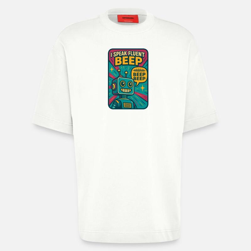 Bip fluide | Robot Science-Fi Nerd - T-shirt bio épais oversize fabriqué en UE - OFF WHITE