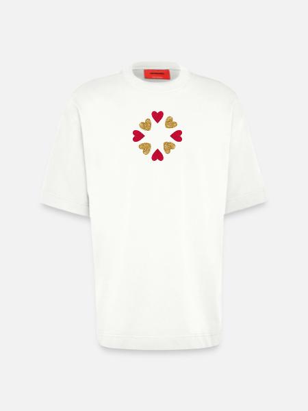 Circle of Hearts Glitter Red Gold - Heavyweight T-Shirt - made by SPREAD - OFF WHITE
