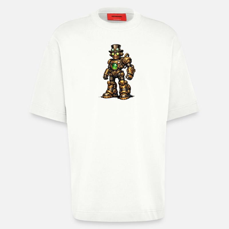 Steampunk-robot - Heavyweight Oversized Organic T-skjorte produsert i EU - OFF WHITE