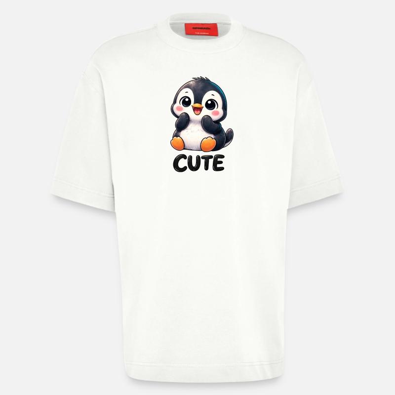 Pingouin chibi mignon timide timide mignon - T-shirt bio épais oversize fabriqué en UE - OFF WHITE