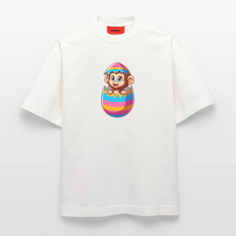 Singe de Pâques éclos conception d’oeuf de Pâques T-shirt bio épais oversize fabriqué en UE