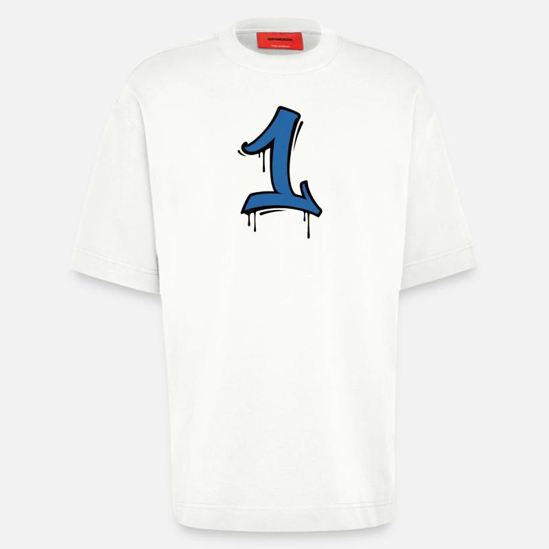 Graffiti Eins Neonblau - Heavyweight T-Shirt - made by SPREAD  - OFF WHITE