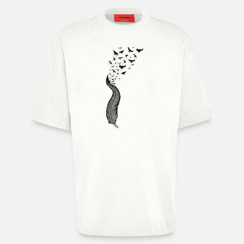 Feder und Vögel, feather with birds - Heavyweight T-Shirt - made by SPREAD  - OFF WHITE